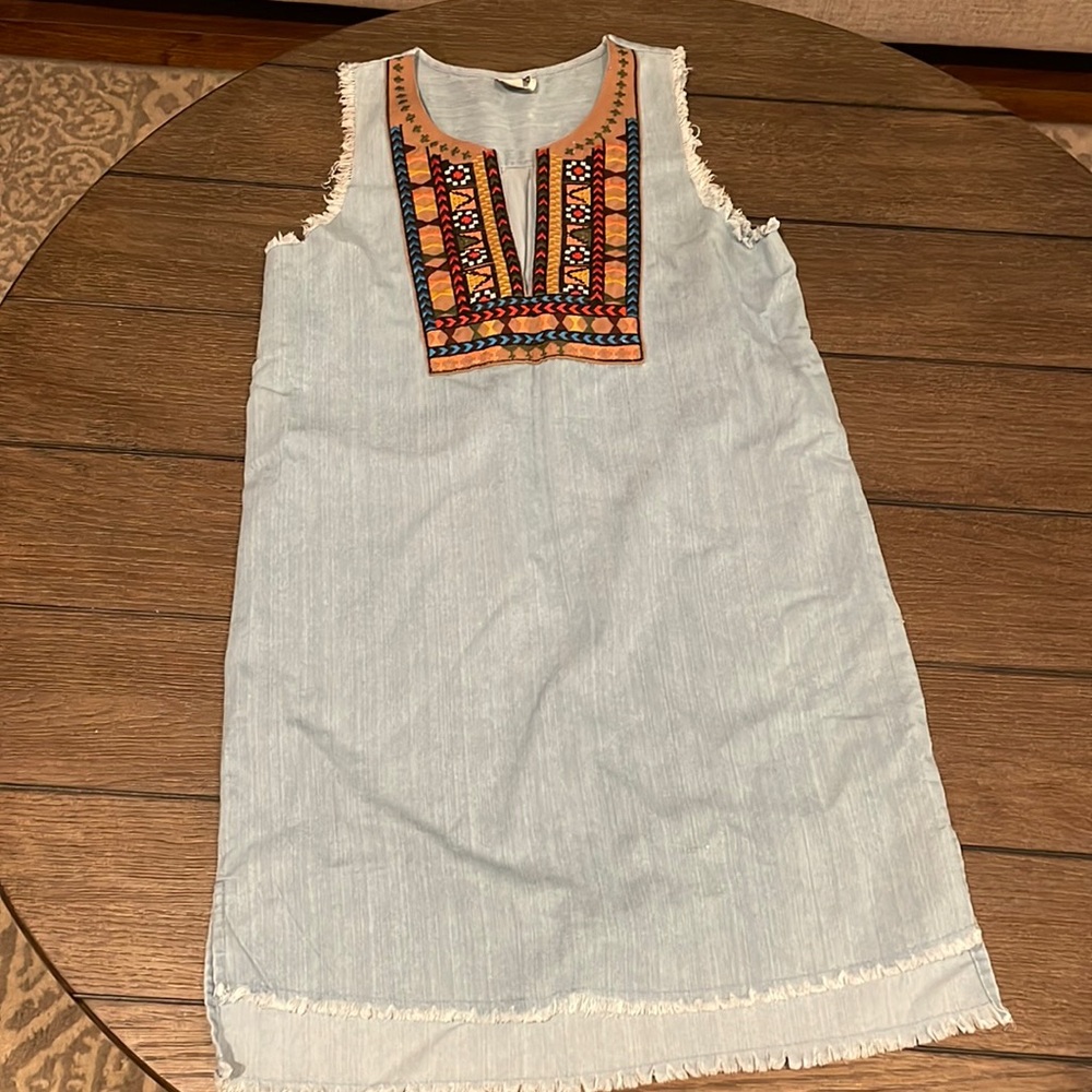 Embroidered denim dress